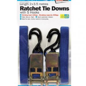 2 x 3.5 metres Ratchet Tie Down with S Hooks